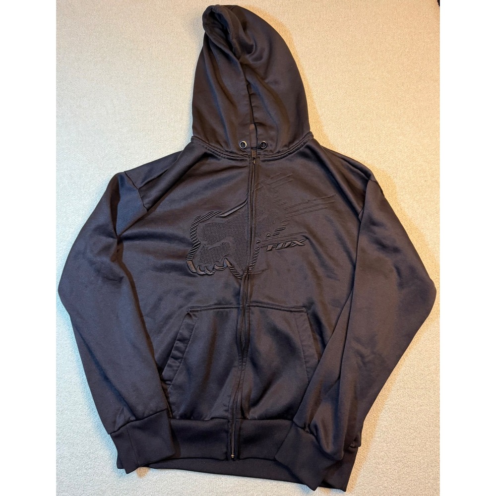 Fox Racing Mens XL Black Full Zip Embroidered Logo Hoodie Sweatshirt Motocross